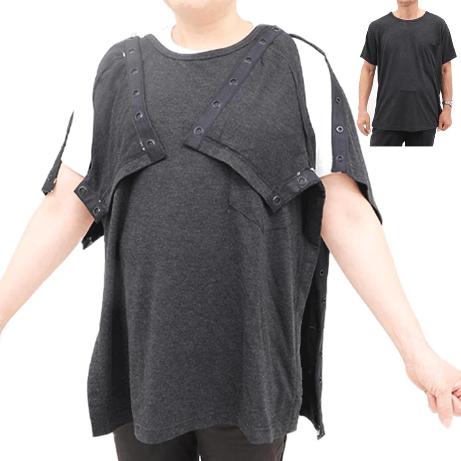 Pflegekleidung Hemden nach Operationen, Unisex, kurzärmelig, Reha-Druckknopf-Shirt, vollständig offene Seite, Druckknopf-Dialyse, Chemo-Kleidung für den Sommer Patientenkleidung