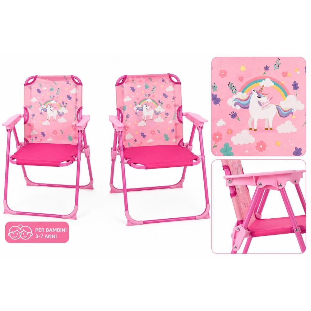 Set Bimbi 2 Sedie + Tavolo con Ombrellone – Pieghevole, Altezza Regolabile, Leggero e Portatile – Ideale per Giardino, Spiaggia e Casa (Rosa)