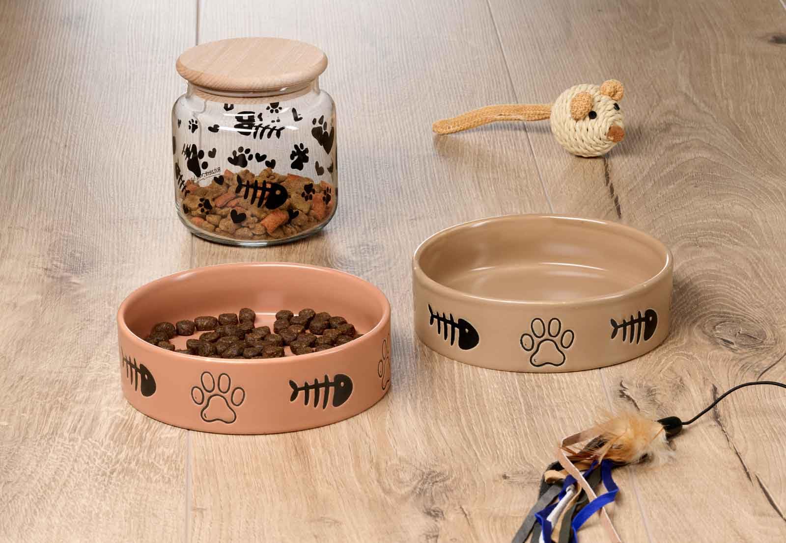 Ritzenhoff & Breker Mika Cat Leckerli-Dosen mit Deckel ø 10 cm 2er Set | Vorratsgläser mit Buchenholz-Deckel für Katzen-Snacks | Luftdichter Verschluss durch Silikonring | 600 ml