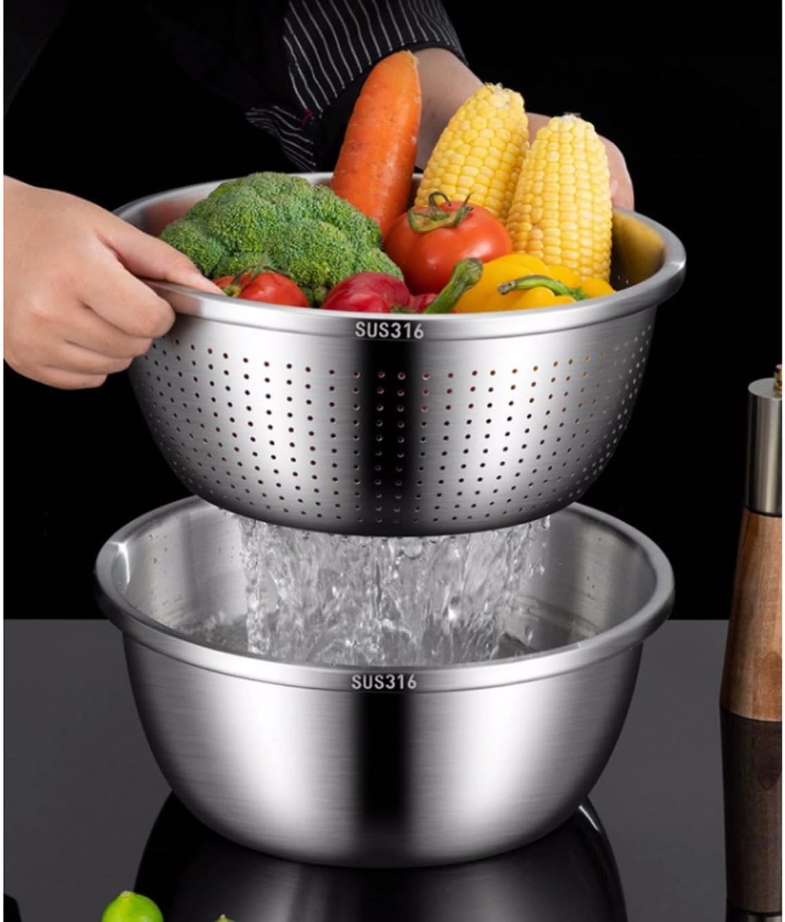 Salad Bowls Mixing Bowls Pots and Pans Serving Trays Soup Bowls 316 Stainless Steel Cooking Baking Nesting Bowls Grater 3 Piece Set，