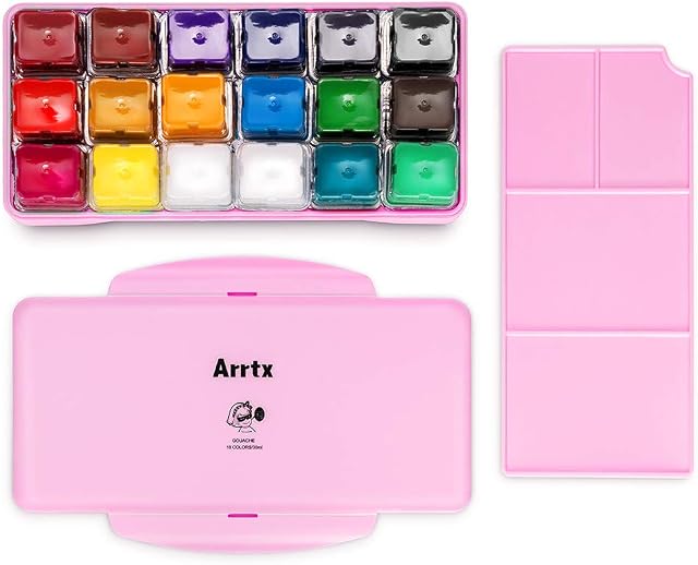 Arrtx Gouache Paint Set, 18 Colors x 30ml Paint Set, Unique Jelly Cup Design with Portable Case Gouache, Perfect for Oil, Acrylic Painting & More (Pink)