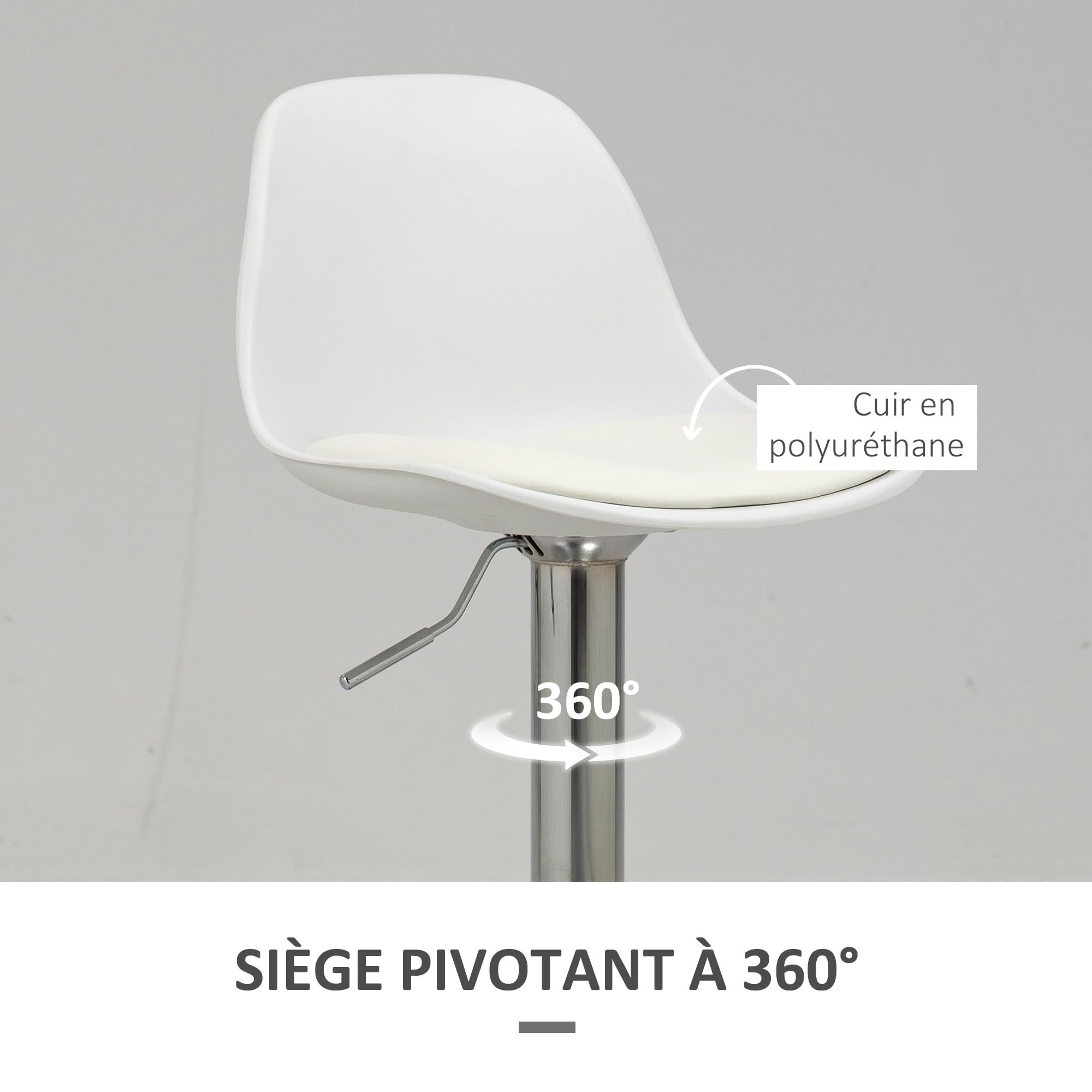 HOMCOM Tabourets de Bar avec Dossier, Lot de 2, 41x42x82-104 cm, Blanc