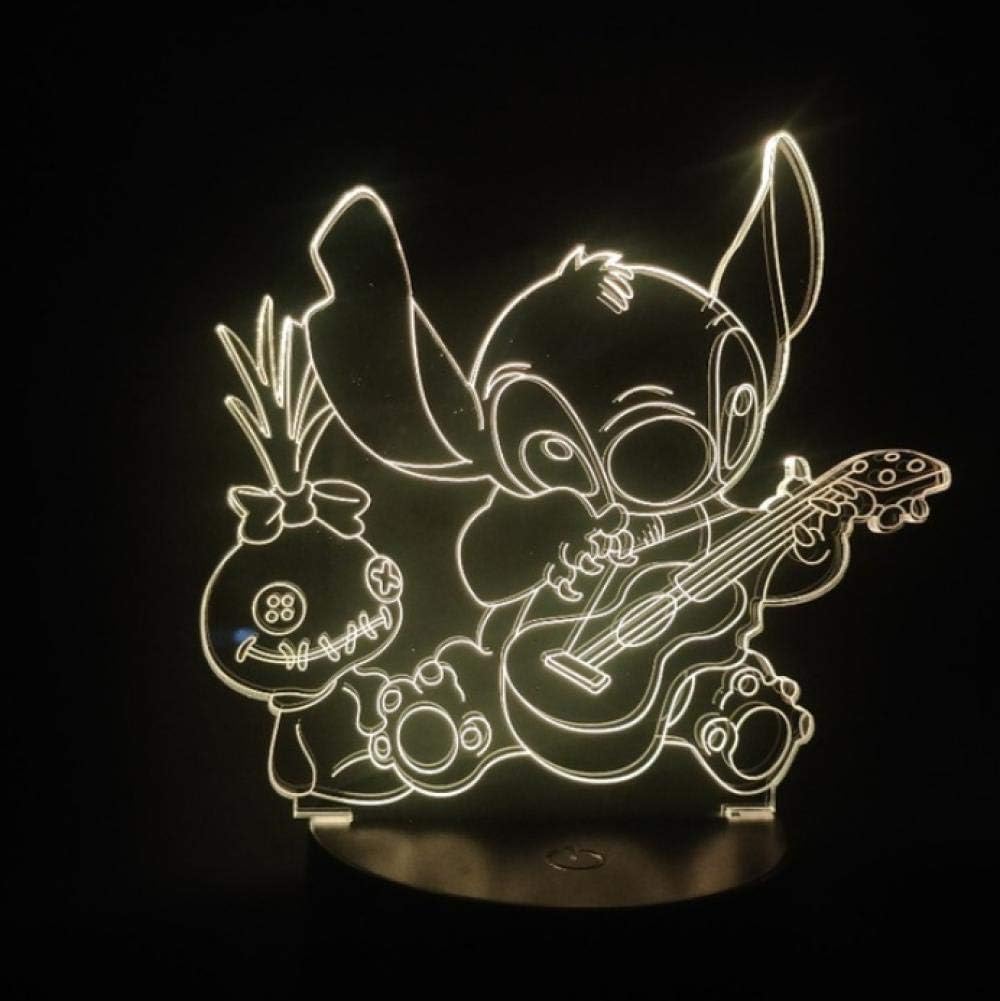 Luz nocturna 3D Dibujos animados Titch Stitch Luz nocturna LED Ilusión 3D Lámpara decorativa Niño Niños Bebé Luz nocturna Stich Lámpara de escritorio Puntada Perro Mesita de noche