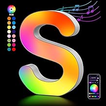 Lettres Lumineuses Alphabet, Lumineux Lampe LED Lettre RGB, App Controllo Lumières Lettre Deco Opérateur à USB pour Anniversaire, Fête, Mariage, Vacances, Maison, Bar, Se Marier - S