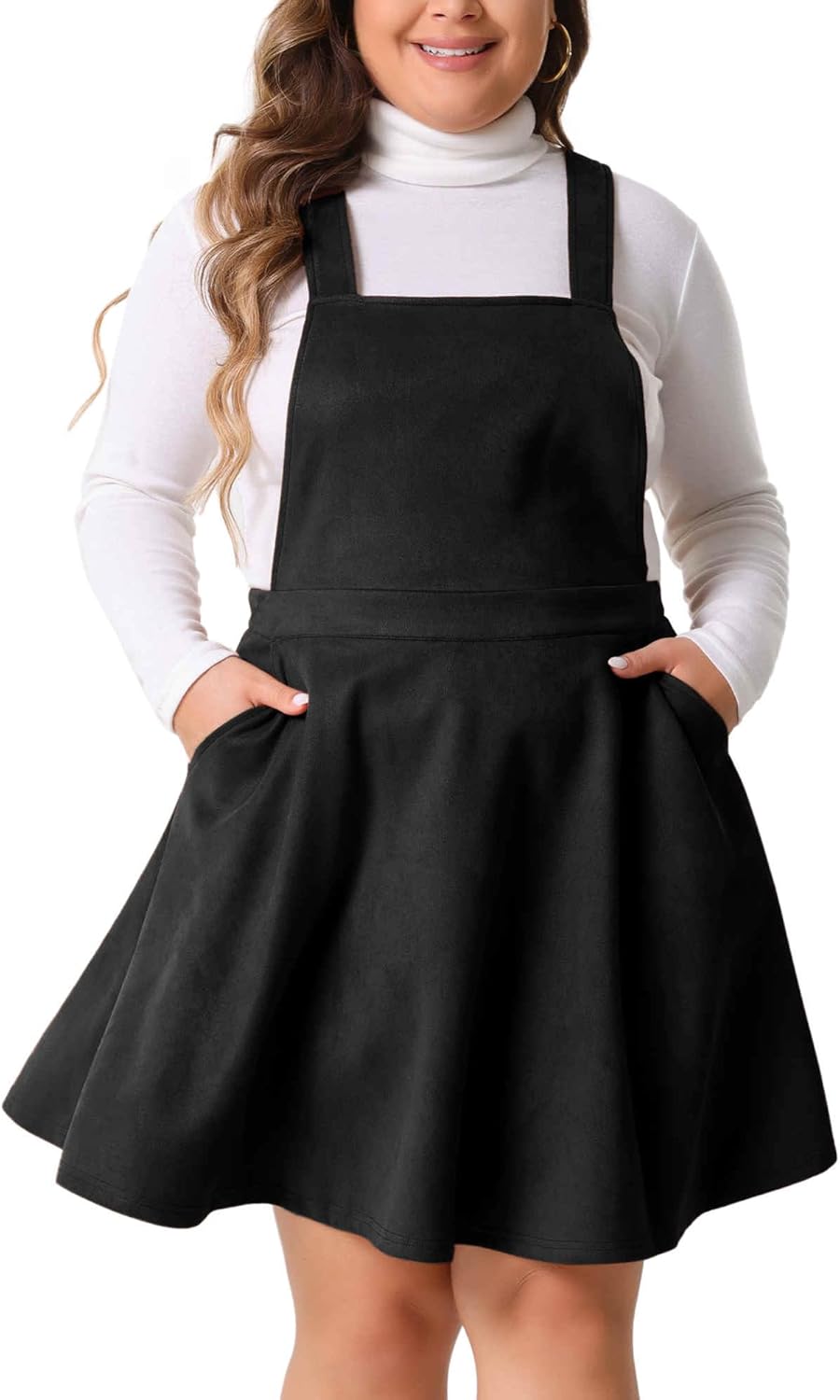 Agnes Orinda Plus Size Pinafore Dress for Women Faux Suede Sleeveless Overall Dress Casual Vintage A Line Jumper Dresses