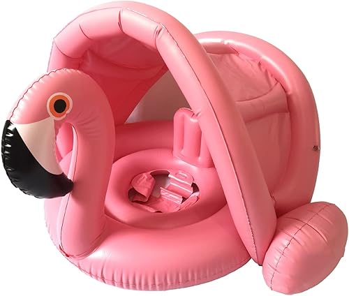 Flotador de natación para bebé con toldo inflable para exteriores, anillo de natación para exteriores, flamenco rosa, niños pequeños de 6 meses a 48
