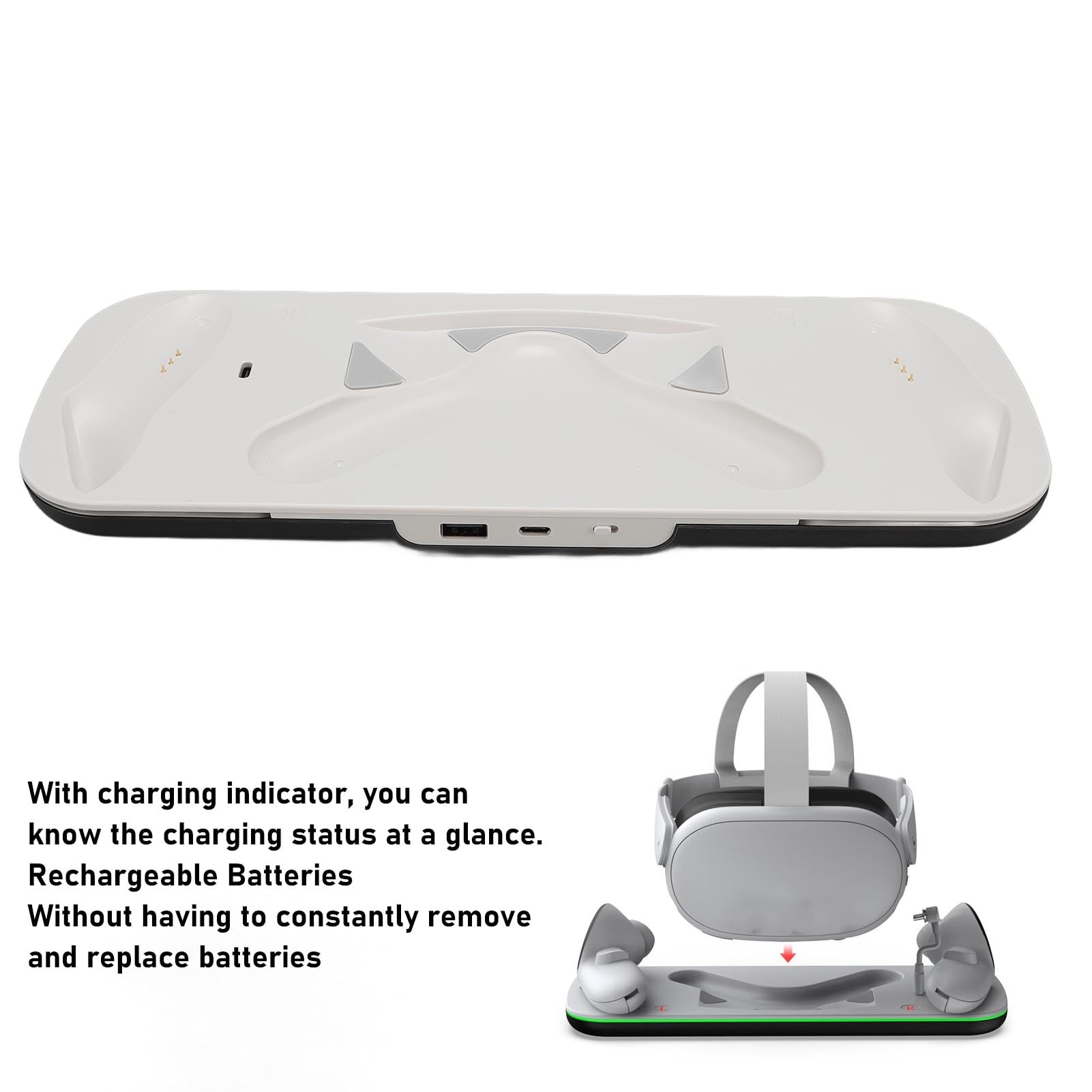 Dock di Ricarica per 3S, Stazione di Ricarica VR a Ricarica Rapida da 18 W con Luce LED e Batterie da 1850 MAh, Supporto per Display per Caricabatterie per Controller per Visori VR