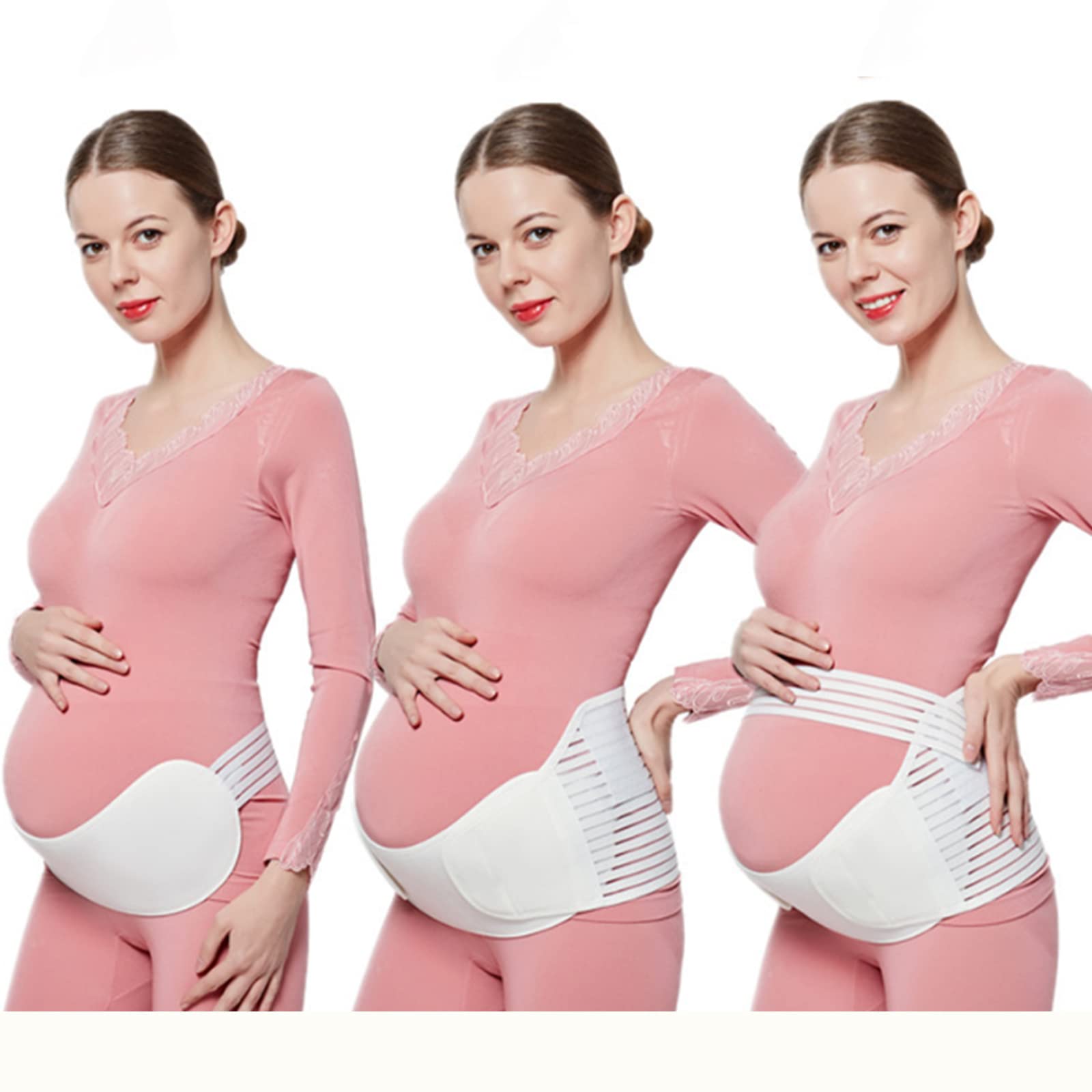 BATLAM 3-in-1-Bauchbänder für Schwangere, Schwangerschaftsstützbandage, atmungsaktiv und verstellbar, weiß, Mutterschaft (M, L, XL)