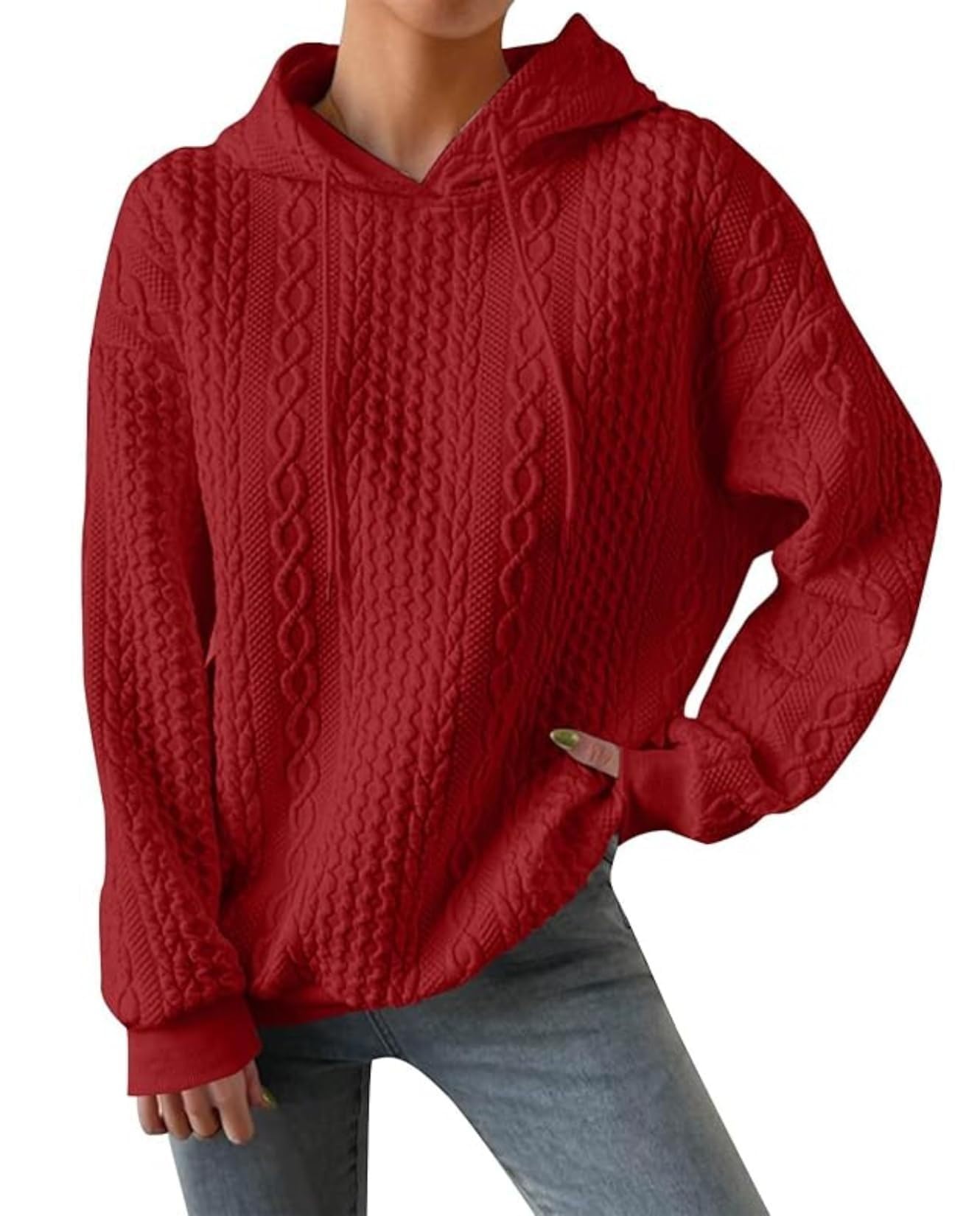 Womens Hooded Sweater - Oversized Solid Color Warm Autumn Winter Wear for Vacation Daily Use