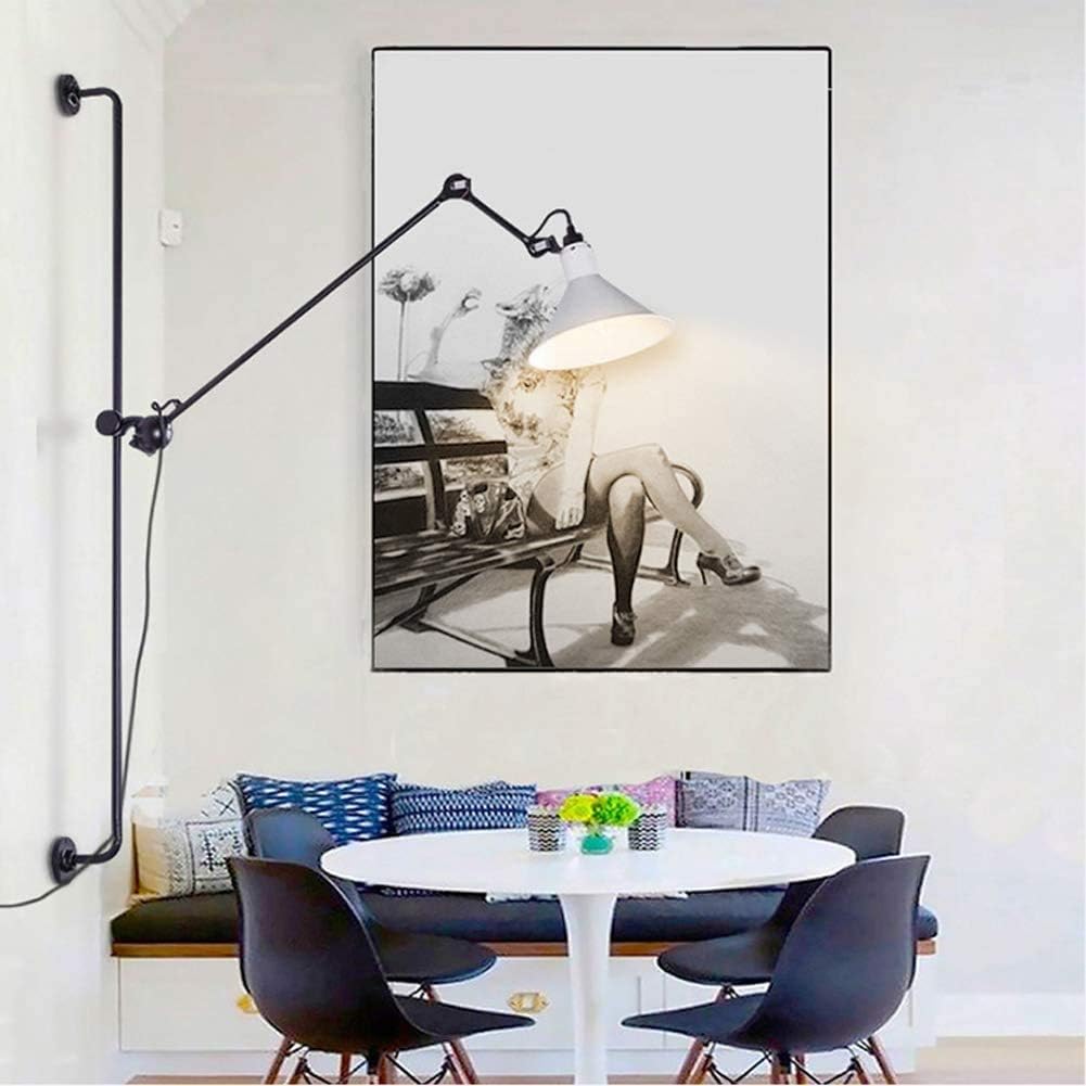 E27 Wandlampe mit Schalter und Kabel Stecker Vintage Verstellbare Flexible Langer Arm Leselampe Industrielampe Schwenkbar Teleskop Wandleuchte Wohnzimmer Schlafzimmer Nachttischlampe