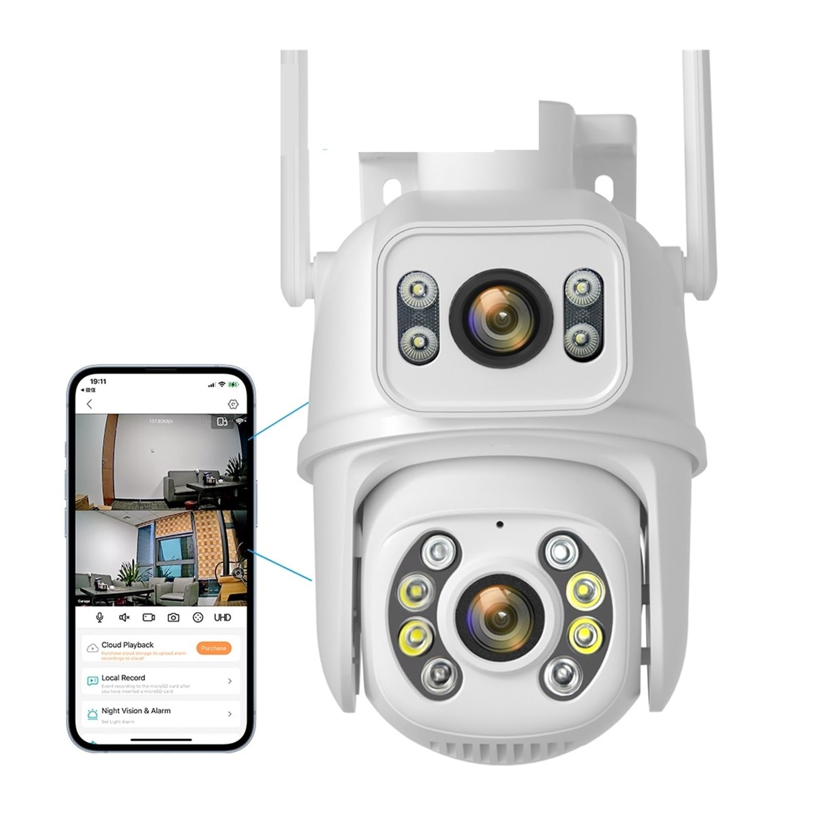 Caméra de sécurité, Caméra de Surveillance extérieure sans Fil PTZ 8MP 4K, Double Objectif, écran, détection Humaine AI, Suivi Automatique(4MP Add 128G SD Card)