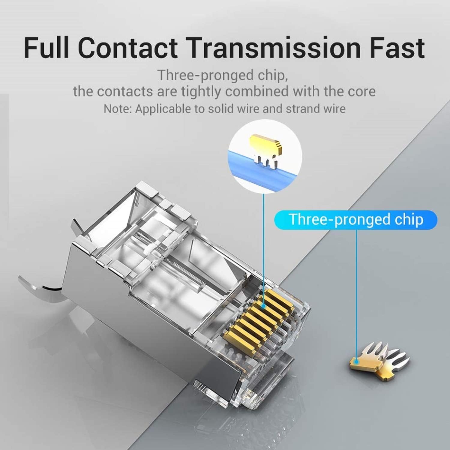 BOXNUBE RJ45 Cat7 Cat6A Crimping Connectors 8P8C Modular Plug 3 Prong Shielded FTP/STP Metal Connector | Dovetail Clip Design | 25 Pack 4