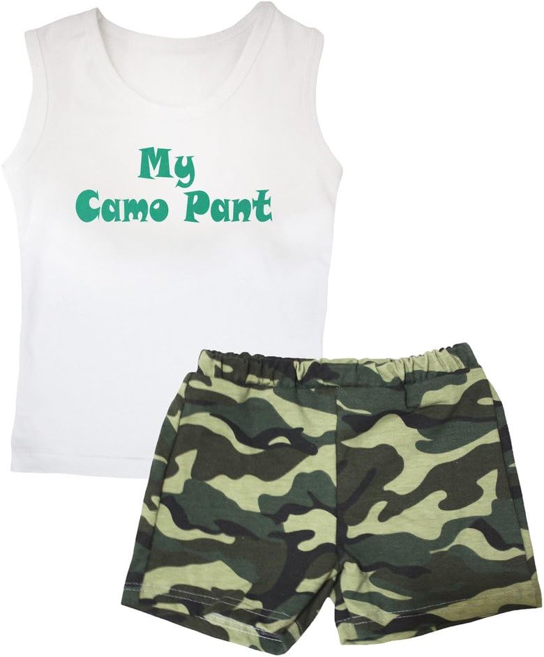 Petitebella My Camo Pant White Vest Camouflage Green Short Set 1-8y