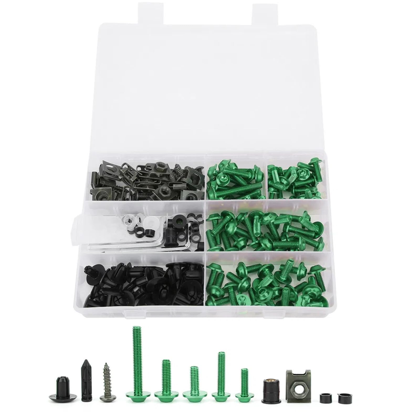 Sponsored Ad – Fairing Bolt Kit, 198 Pieces Motorcycle Fairing Bolt Kit, Body Fastener M5 M6, Green