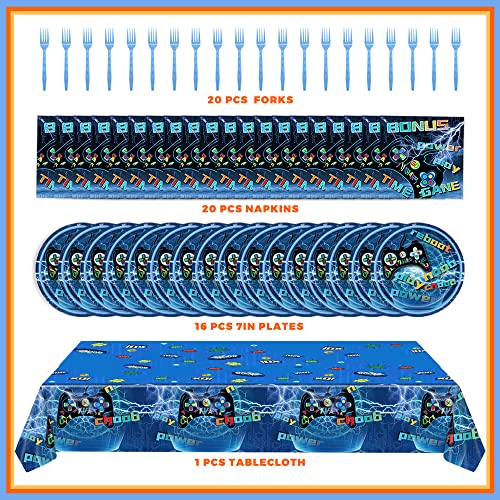 Lousuip Video Game Plates And Napkins Party Supplies For 16 Guests Include Plates Napkins Forks Table Cover For Kids Boys Gamer Party Decor #TOP1