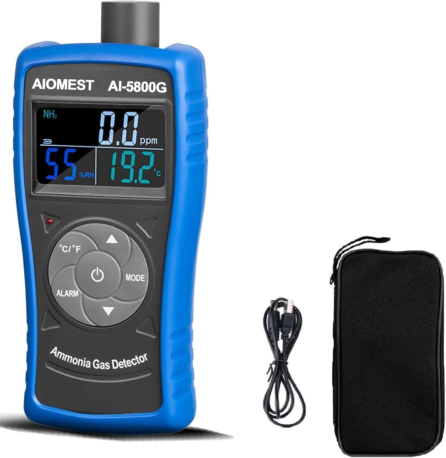 Rilevatore Gas Ammoniaca AIOMEST AI-5800G con Allarme | Misuratore 0-100 ppm Amoniaca, Umidità e Temperatura | per Pollai, Cantina e Ambienti Industriali