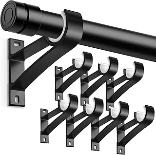 KOLAKO 8 Pack Curtain Rod Bracket, 1 Inch Heavy Duty Curtain Rod Holder Black Drapery Single Rods Brackets Hooks for Wall
