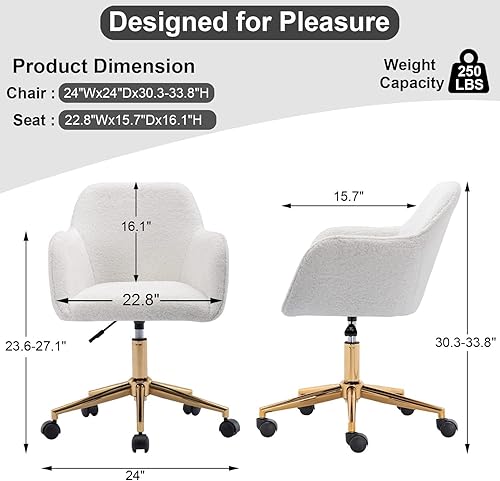 Miniatura 3 de Goderfuu Silla de piel sintética para oficina en casa con respaldo, silla de maquillaje rodante ajustable en altura ajustable, silla de tocador