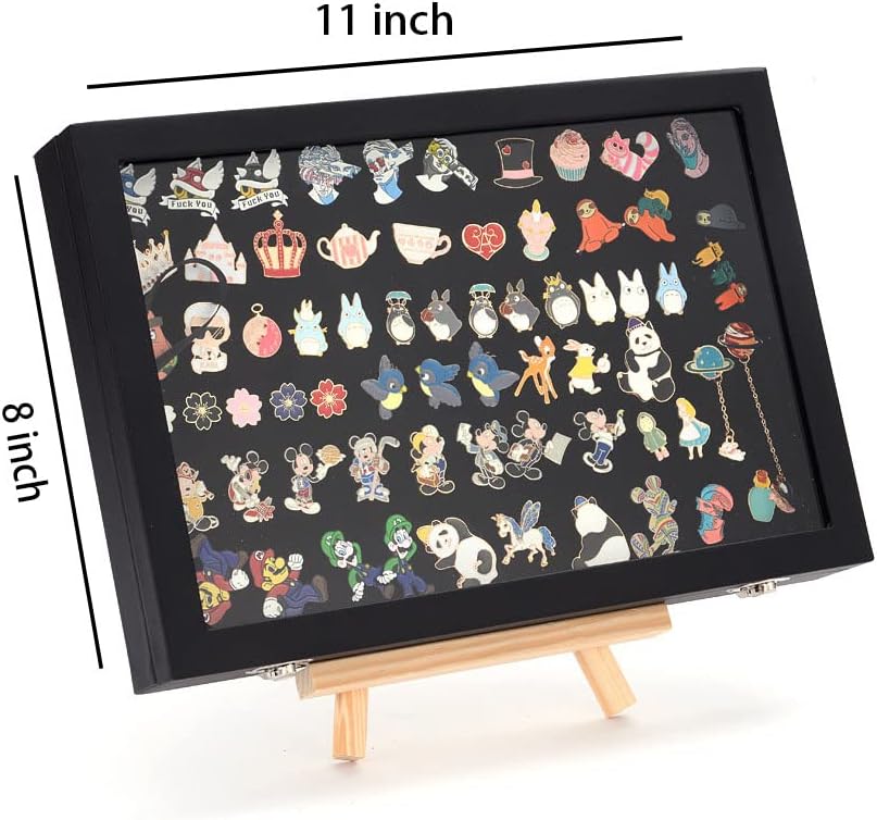 Condition photo showing As Is for wowagoga 11x8 inch dustproof enamel pin display case shadow box frame with hooks for military medal jewelry pin badge collection, black