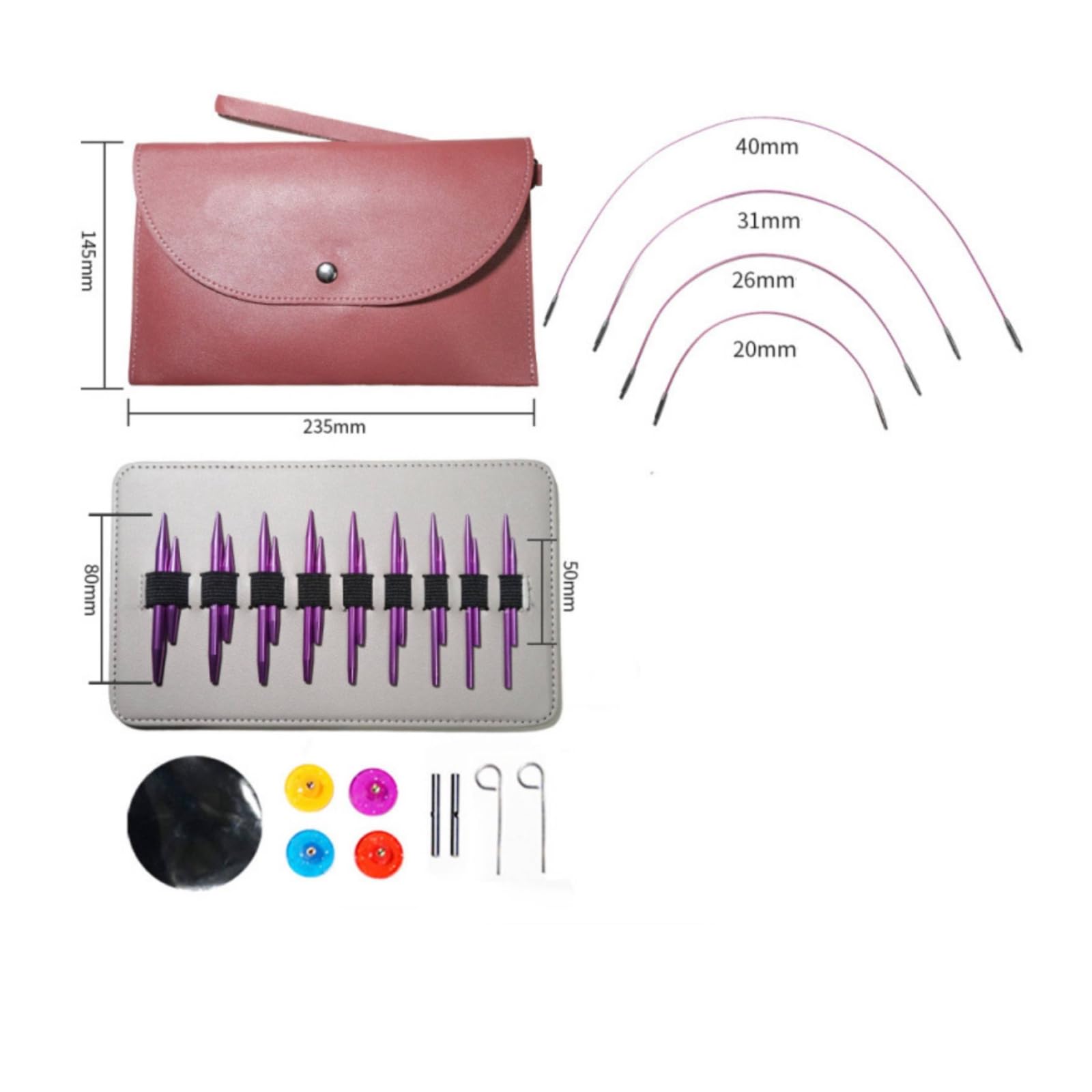 Anillo de Tejido Industrial Set de Agujas Circulares Kit de Te Herramientas Accesorios Estuche de Pu Incluye Cables Topes Conectores Adecuado para Manualidades Viajes Clases