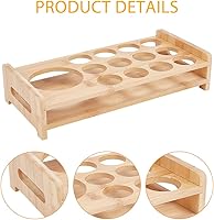 Vista 4 de NBEADS Soporte para 13 bandejas de vidrio de chupito, estante de madera de bambú, organizador de copas de vino de cerveza, base gruesa, servidor