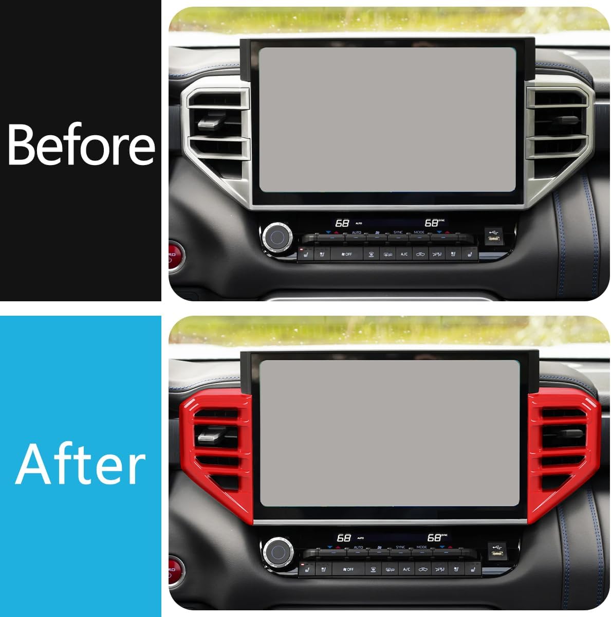 Car Accessories Fit for Toyota Tundra 2025 2024 2023 2022 Center Console Navigation Side Panel Cover Trims Middle Air Vent Outlet Panel Molding Trims(Red) 2PCS ABS