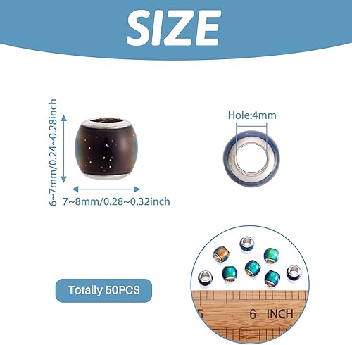 Miniatura 3 de Craftdady 50 cuentas europeas de estado de ánimo de cristal con sensor de temperatura que cambia de color, agujero grande, cuentas espaciadoras con