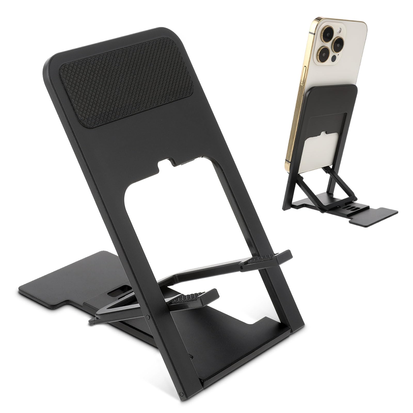 TIESOMETIESOME Foldable Cell Phone Stand, 4 Angle Adjustable Cell Phone Holder Portable Desktop Mobile Stand Office Desk Accessories Thin Travel Holder Cellphone Cradle Dock for Mobile Phone Tablets(Black)