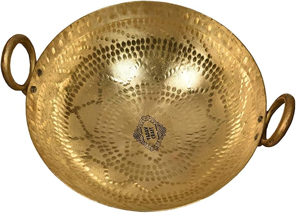 Brass Kadhai (3 L, Golden, 12 x 24 x 8 Centimeters)