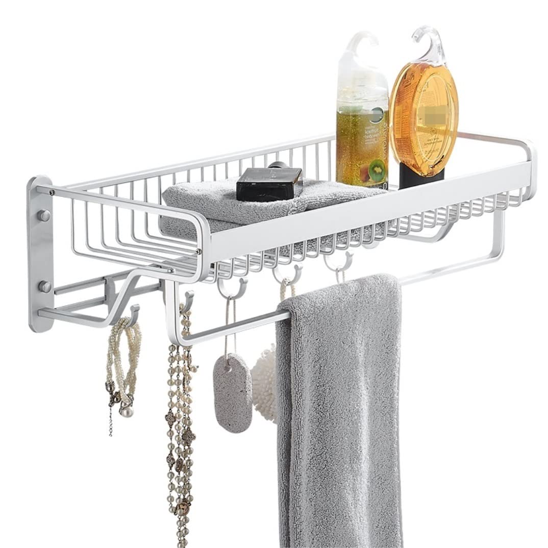 DKRAHRJJ Bathroom Towel Rack Towel Bar Towel Holder Wall Mounted Single Bar Towel Rail for Bathroom Kitchen with Hooks/40Cm