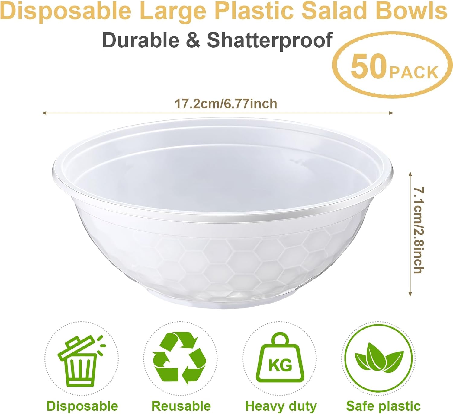Newtay 50 Pack 32oz White Disposable Plastic Bowls Plastic Salad Bowls Large Stackable Serving Soup Dinnerware for Birthdays, Weddings, Parties, Festivals