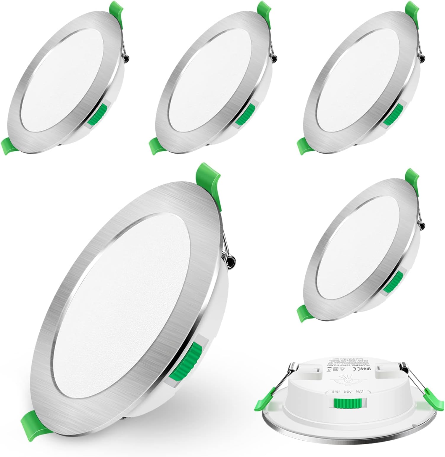 7W LED Recessed Ceiling Light, Dimmable 230V Downlights Ultra Slim 90-100mm Cutout, CCT Selectable Warm White 3000K Neutral White 4000K Cool White 6500K, LED Spotlights for Bathroom Kitchen, 6 Pack