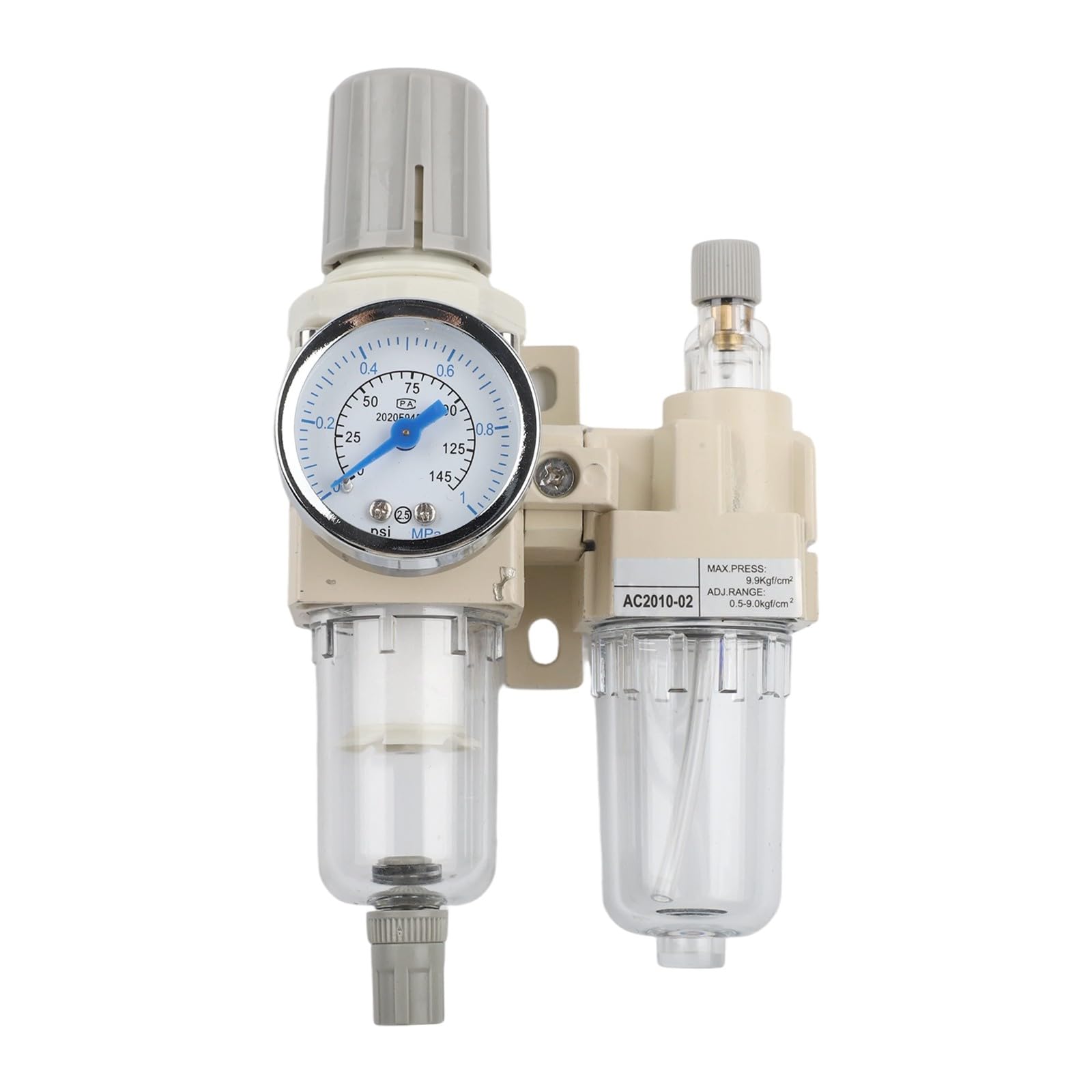 1 regulador de filtro de aire comprimido, filtro de aire comprimido, separador de agua y aceite, válvula reguladora, drenaje semiautomático
