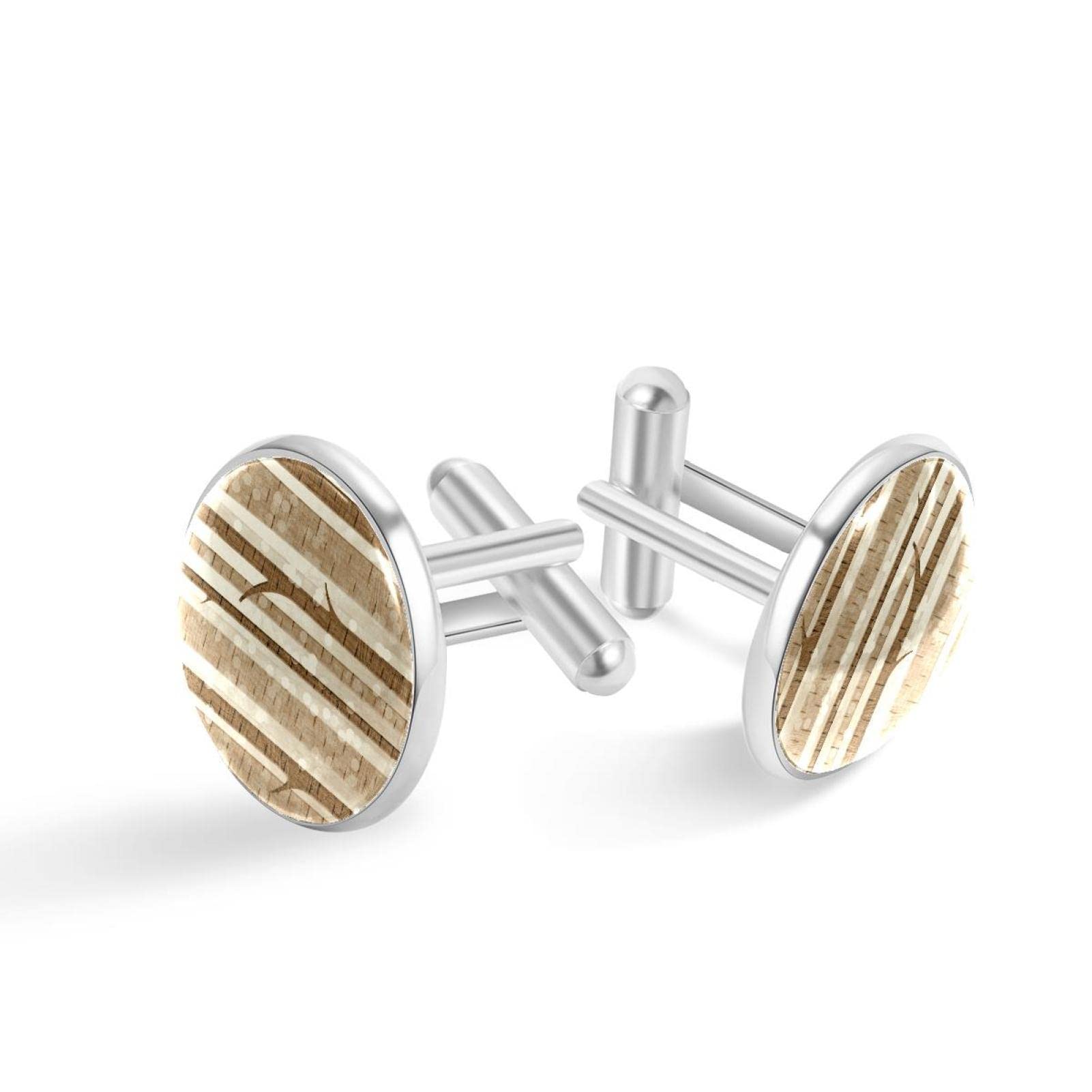 Generic La raya de madera personalizada de los gemelos de plata limpia para la camisa del esmoquin, 20mm*20mm, Acero inoxidable, Cuarzo creado