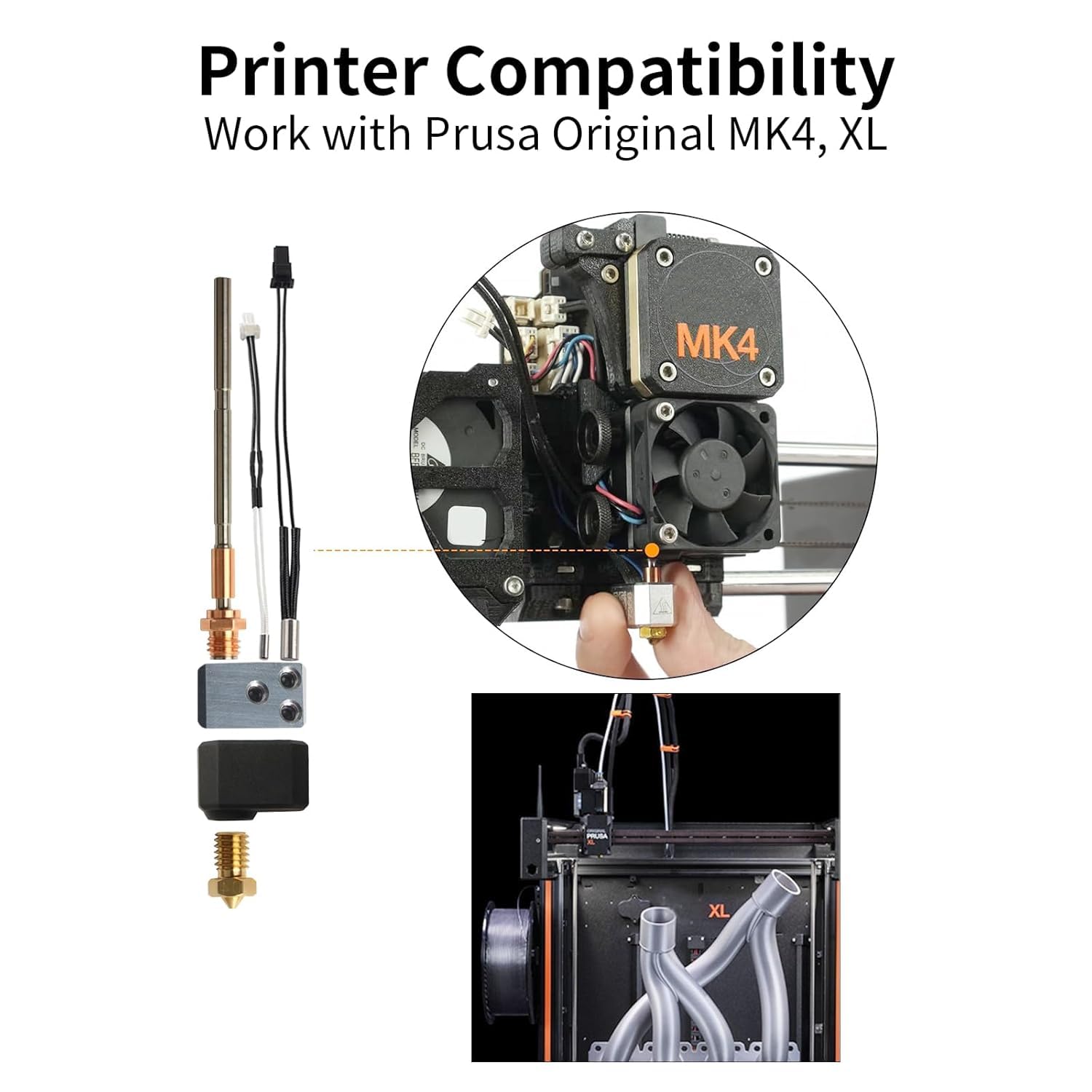 Prusaa MK4 Druckkopf-Kit – XL Hotend Ersatz: Nextruder Heizblock Silikonsocke Messing gehärtete Stahldüse 0,4 mm 104NT Thermistor 24 V 40 W Heizpatrone – 3D-Druckerzubehör