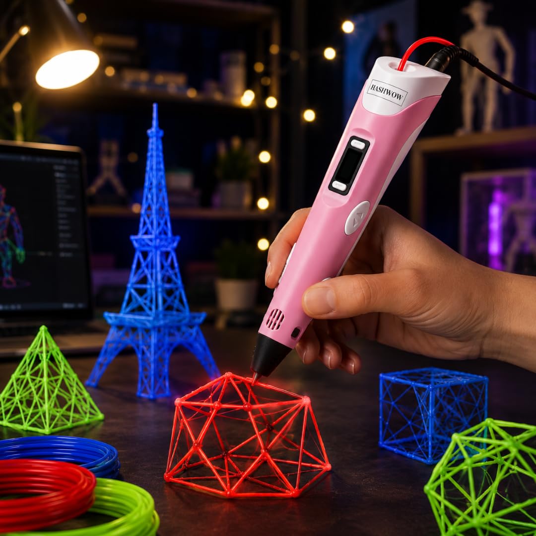 HashWOW 3D Printing Pen with LCD Display & PLA Filament for Kids, Pink | LCD Display • Adjustable Temperature • PLA Compatible • USB Powered • Creative DIY Drawing Pen-picture-49