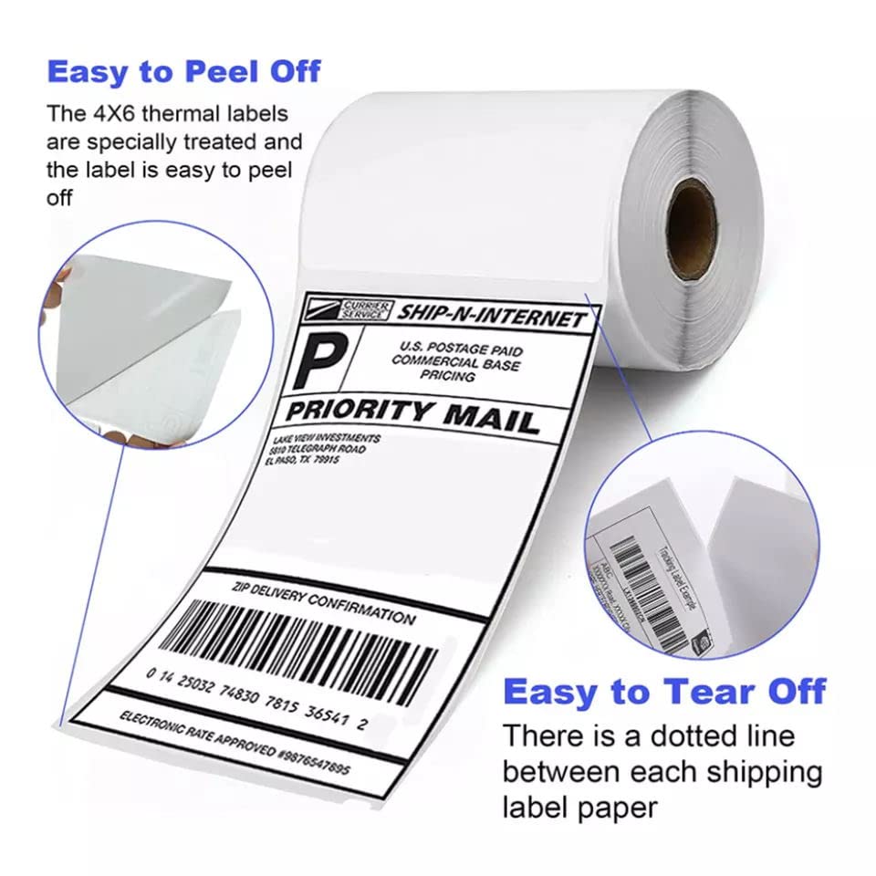 Image of 4 inch x 6 inch Direct Thermal Labels Roll, 450 Labels /Roll, White Perforated Shipping Labels Compatible with Zebra, Elton Printers(8 Rolls)