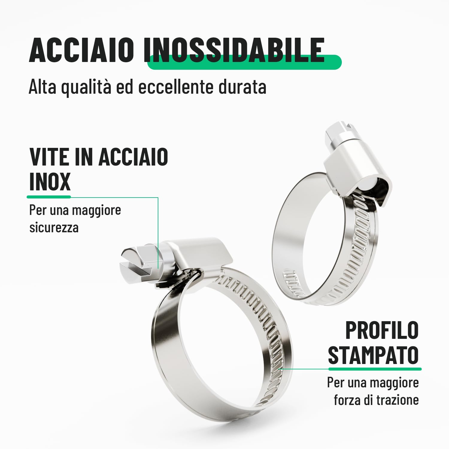 greate 10x fascette stringitubo acciaio inox 16-25 mm - fascette a vite regolabile con larghezza banda 9 mm - lavatrice e altro