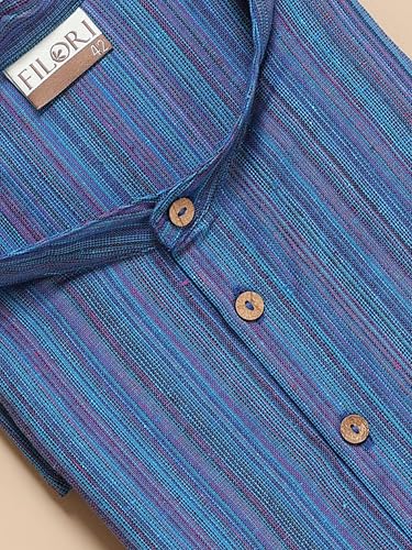 Image of Filori Lurex Checks Design Short Kurta | Pure Cotton | Half Sleeves | Mandarin Collar