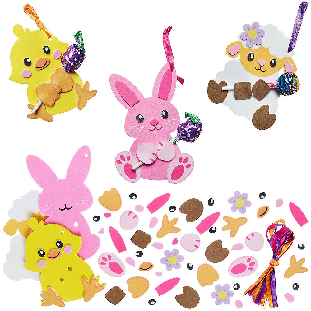 Baker Ross WA134 Easter Lollipop Holder Kits - Pack of 9, Foam Craft Kits for Festive Gift Decorations