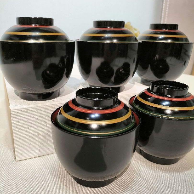 希少品】平安堂 日月椀 お椀 端反椀 漆器 5客 年代品