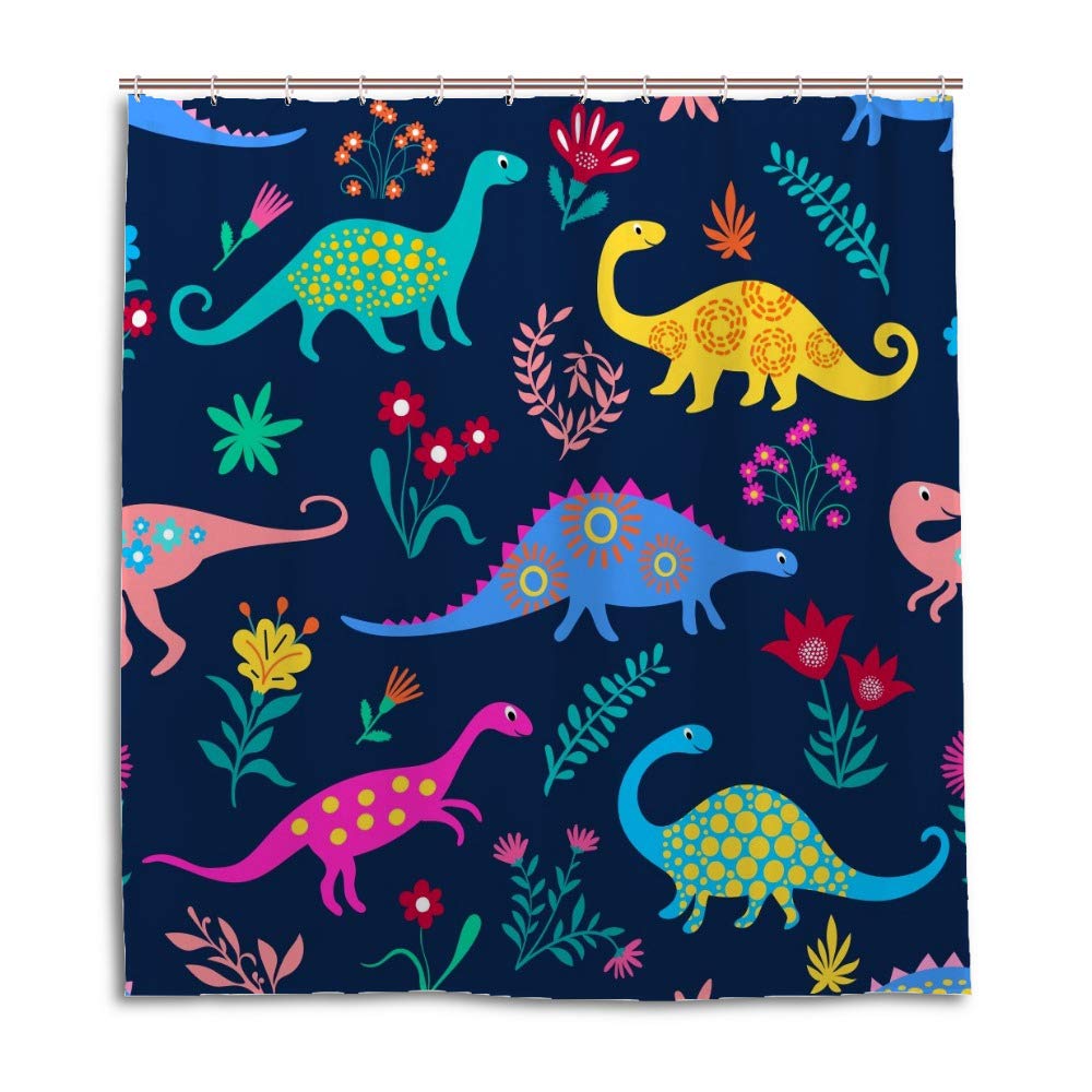 Rideau de douche dinosaure imperméable en polyester lavable avec ses 12 anneaux