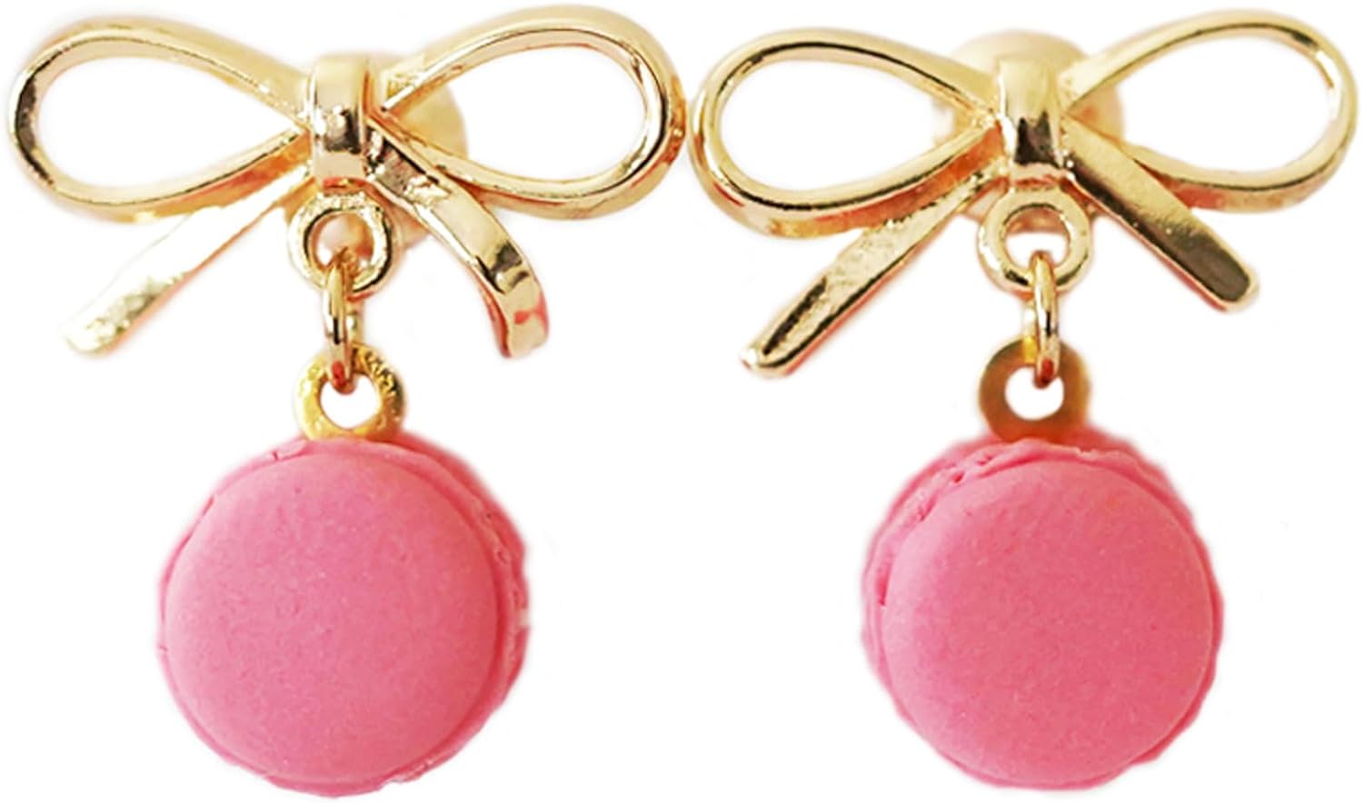Mini Pink Macaron Bow Stud Earrings Kawaii Dessert Jewelry Handmade Polymer Clay Food Earrings Cute Christmas Gift for Her Sweet Accessory