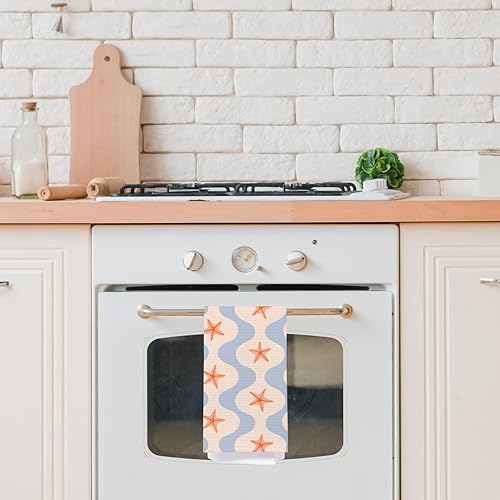 Miniatura 2 de SPBL&L Toallas de cocina retro costeras de playa, preppy océano con estrellas de mar y ondas, paños de cocina decorativos para cocina, playa