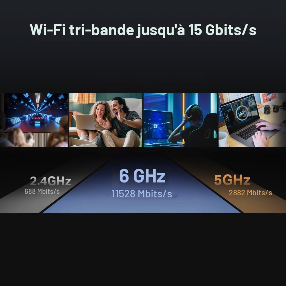 TP-Link Archer BE700 Routeur Wi-FI 7 Tri-Bande BE15000, Jusqu’à 15 GB/s, 4K et MLO, Ports Multi-Gig (10 GbE + 2,5 GbE + 3×Gigabit), USB 3.0, EasyMesh, Sécurité HomeShield
