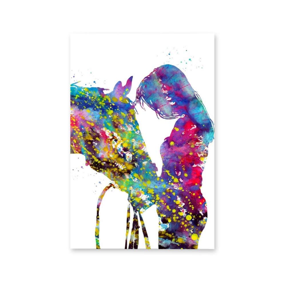 Unggoy Girls Unframe-Style1 With Horse Canvas Art Poster And Wall Art Picture Print Modern Family Bedroom Decor Posters 16X24inch(40X60cm)