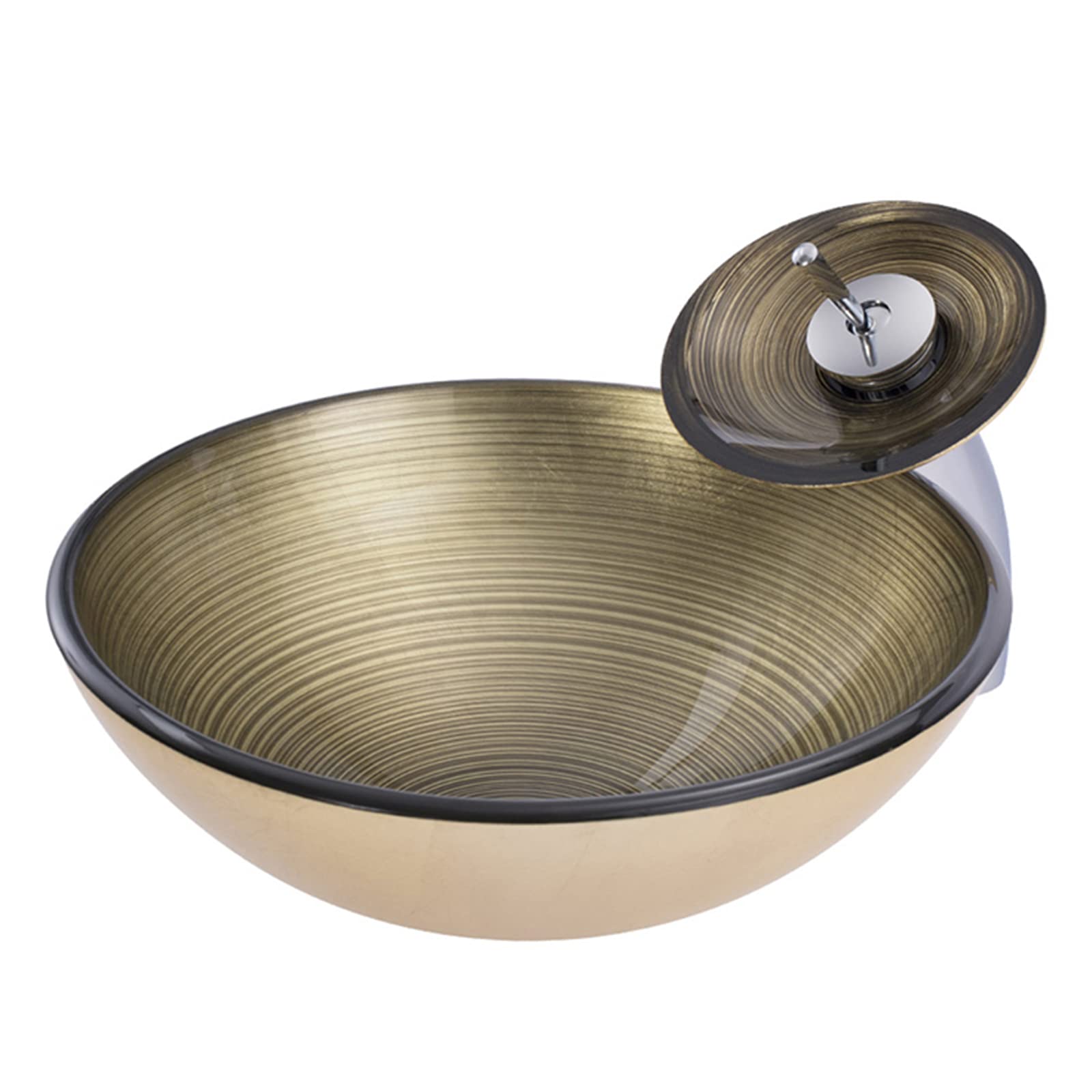 Gljtuo Gold Bathroom Vessel Sink,Tempered Glass Vessel Sink Bowl, Round Artistic Vanity Sinks With Chrome Faucet, Countertop Installation