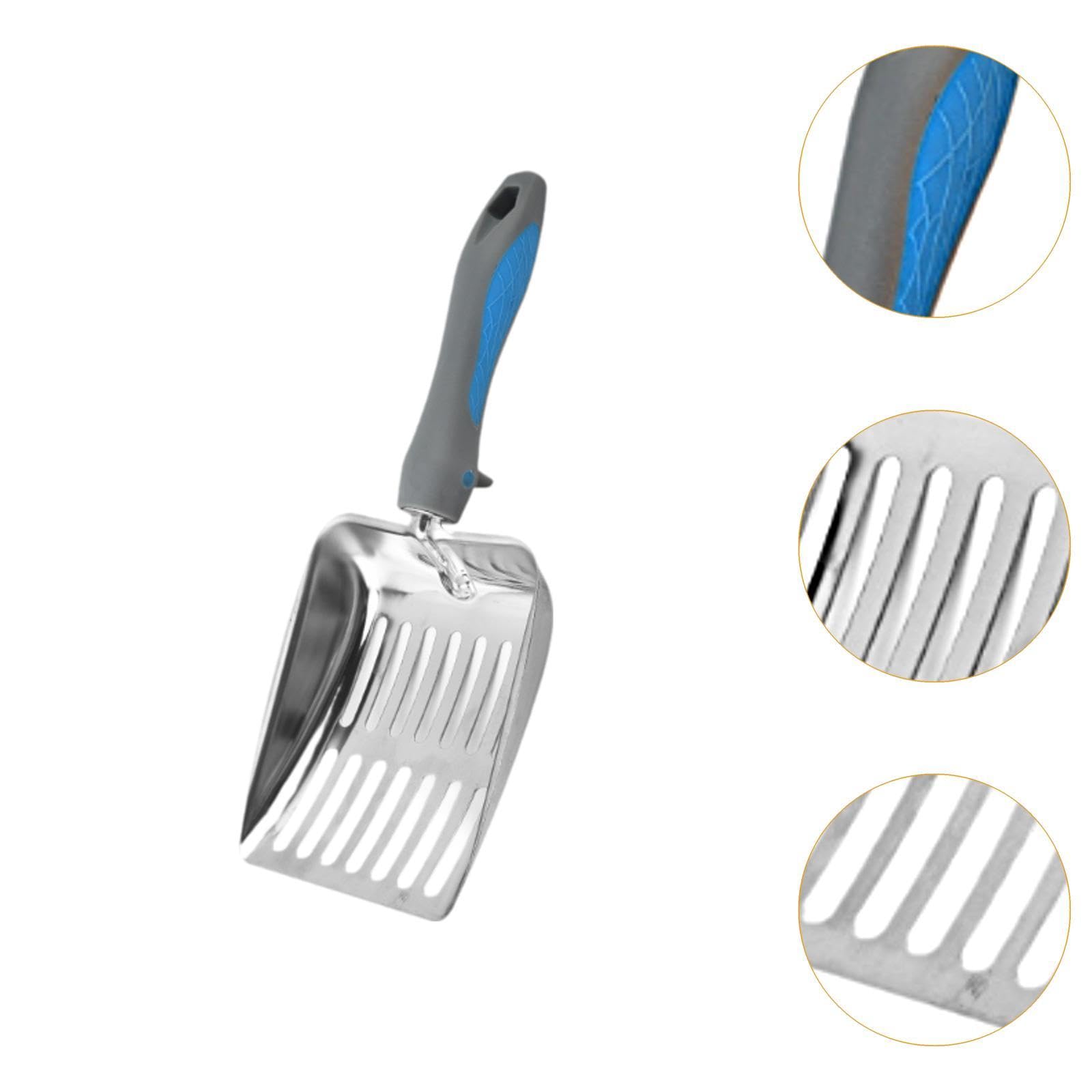 Cat Litter Sifter Kitten Waste Lifter Comfortable Gripping Portable Metal Litter er Cat Sand for, Blue Gray
