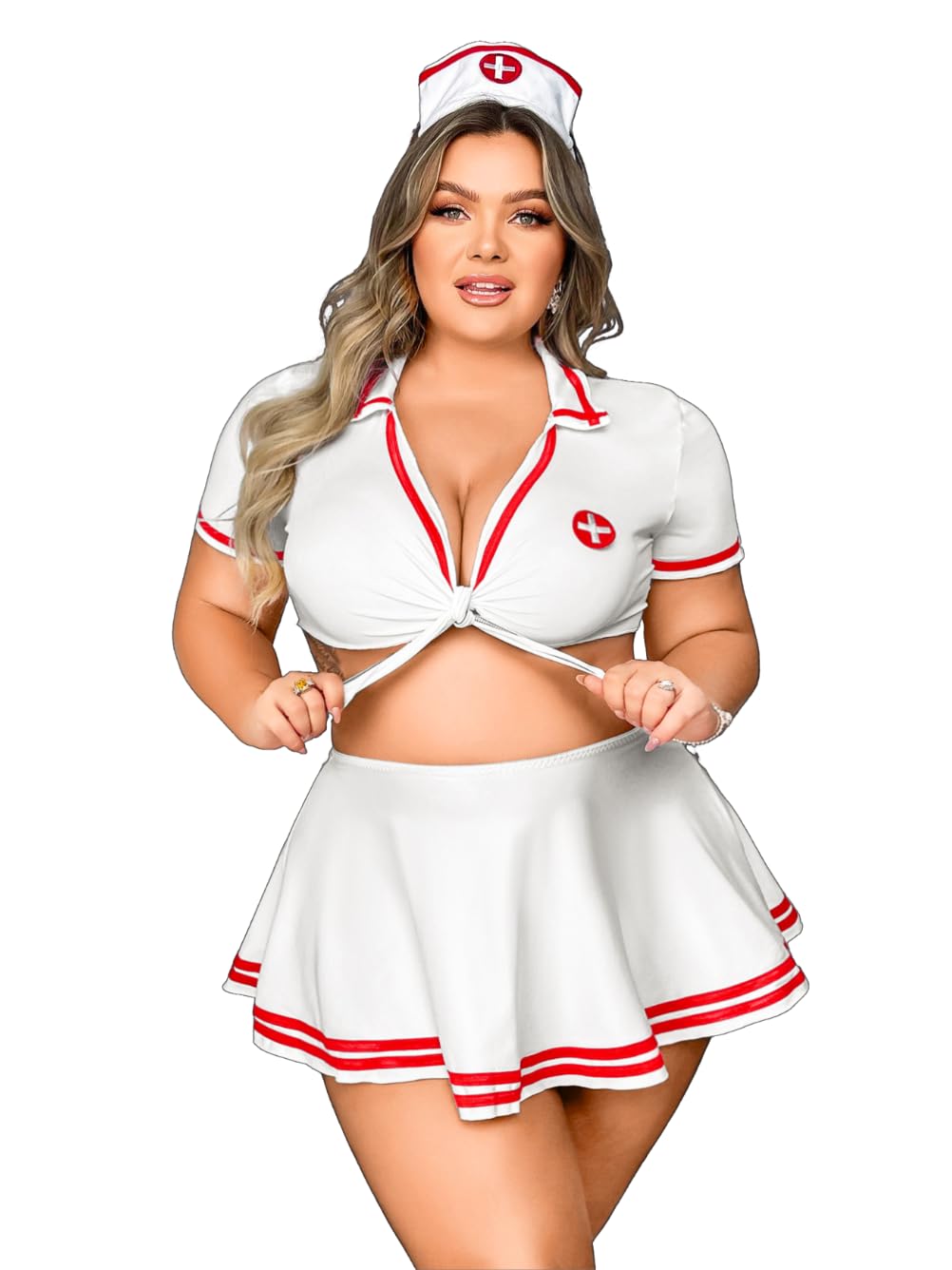 Kaei&Shi 4 Piece Plus Size Cosplay Outfit,Nurse Costume For Curvy Women,Halloween Outfits