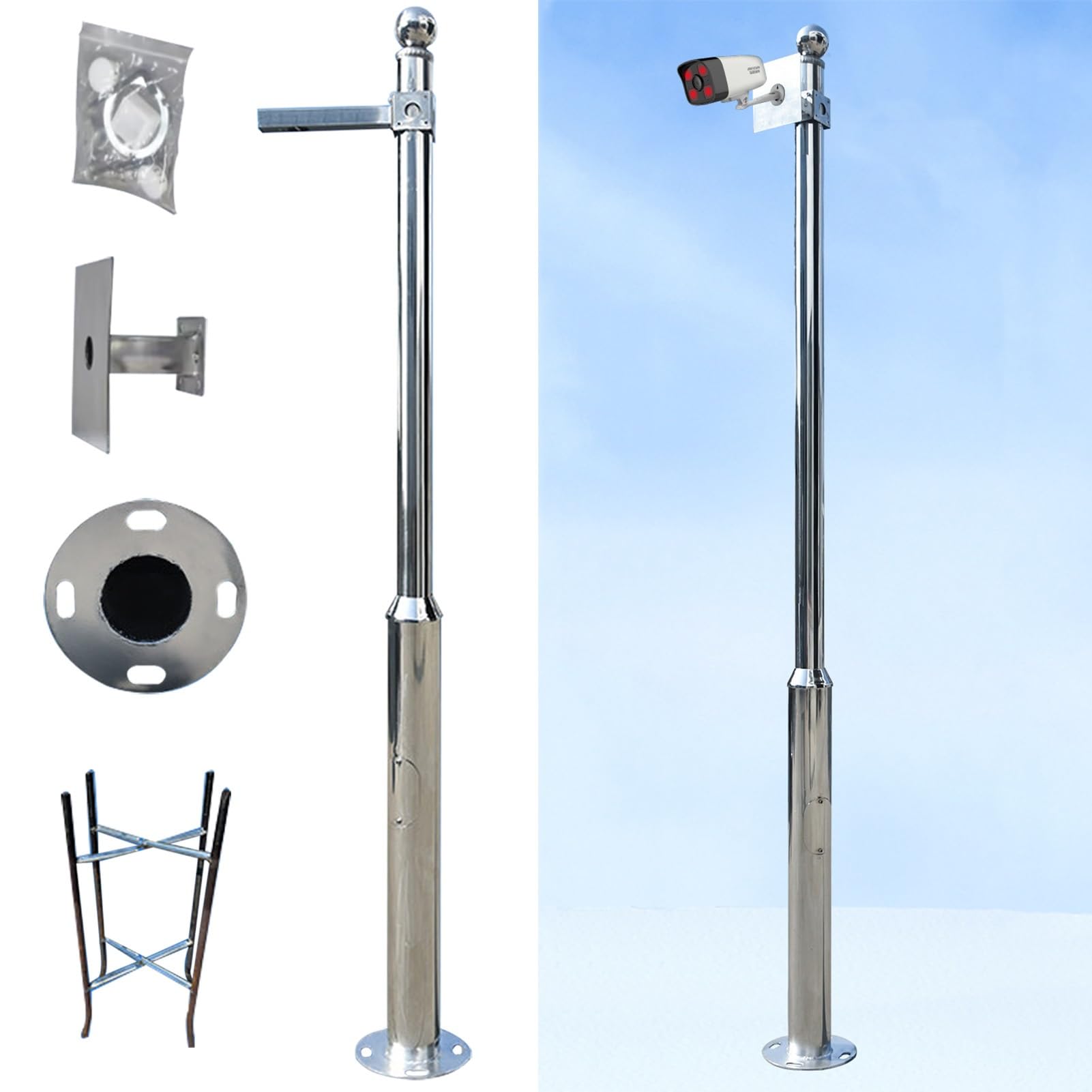 Poteau de surveillance CCTV extérieur inox à vision large 2 à 6m